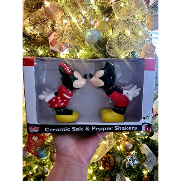 Mickey & Minnie Salt and Pepper Shakers | Hand-Painted Ceramic | Disney Holiday - Picture 1 of 2
